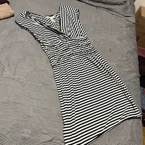‘Studio M’ Large black and white striped jersey dress w/ruched waist